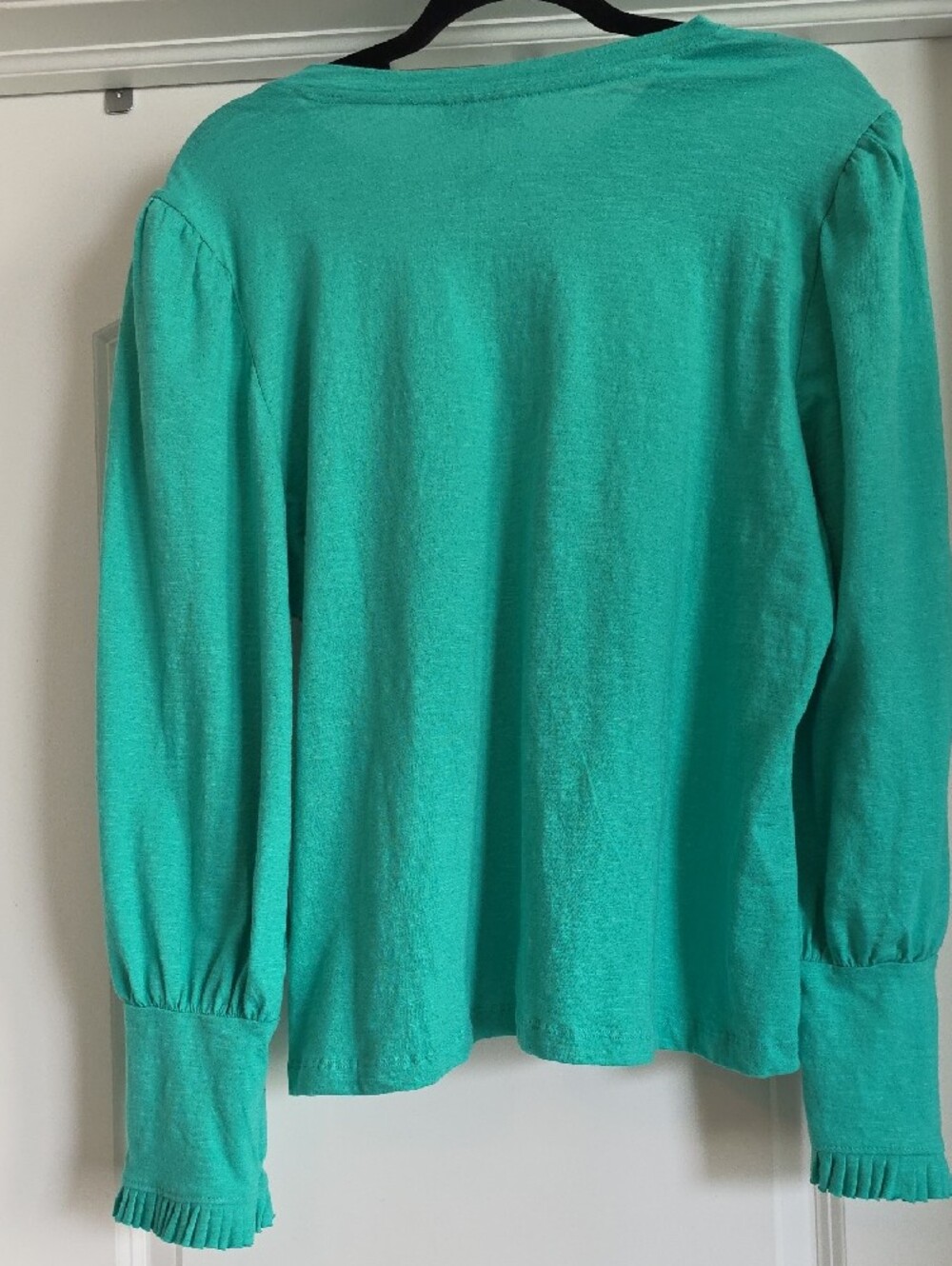 NWT APNY Large Green Ruffle Front Button-Down Shirt - Picture 2 of 6
